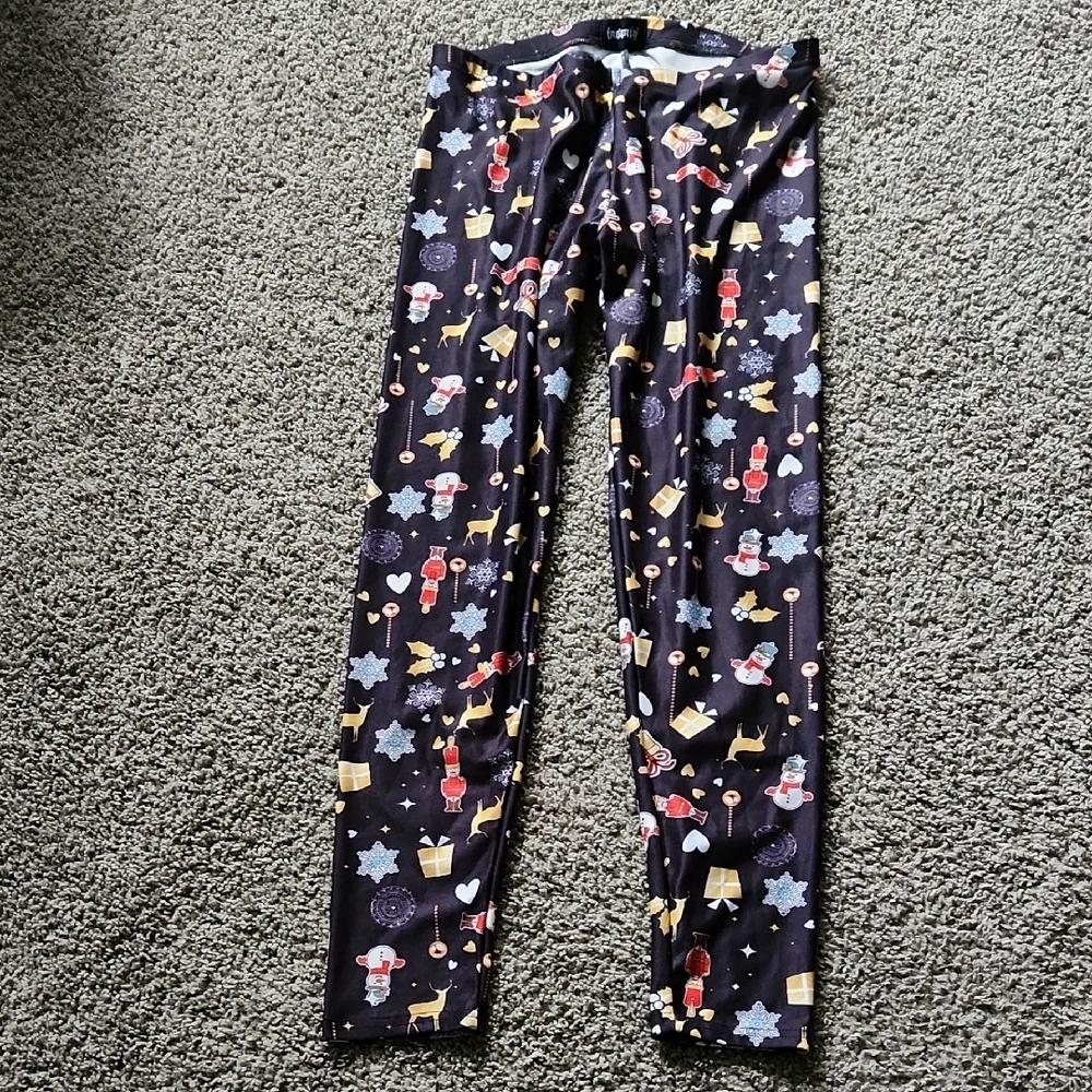 Festive Black Leggings with Holiday Print